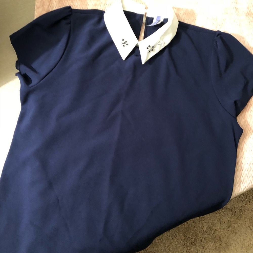 Navy collared shirt with faux gems